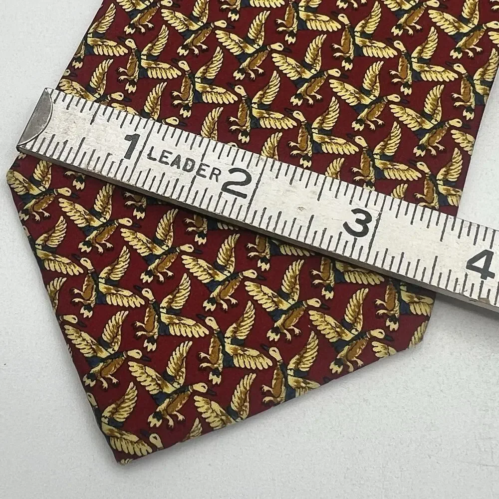 Mens Sinsabang Neck Tie Korea 100% Silk Flying Duck Pattern Red Gold 3.5